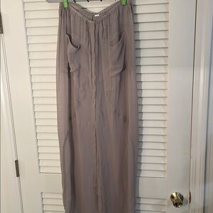 Chan Luu Taupe Detailed Drop Pocket Sheer Front Long Open Slit Stunning Skirt